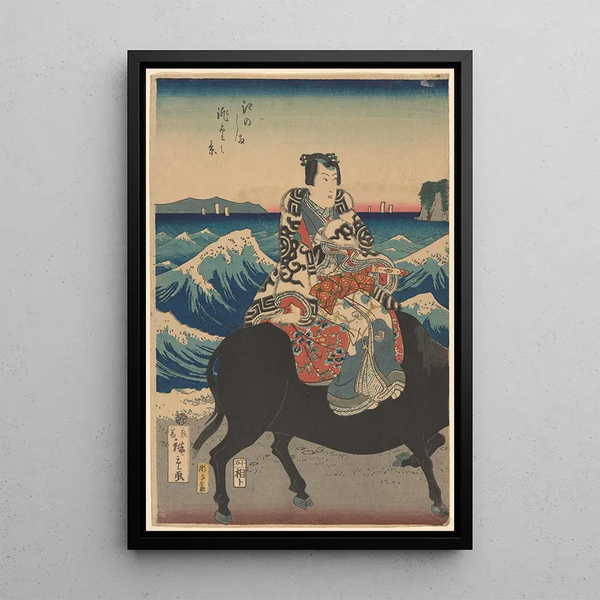 Riproduzione del dipinto Île d'Enoshima Figura su un bue onde - Andō Hiroshige
