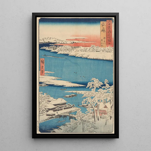 Riproduzione del dipinto Scène di neve sulla riva del fiume Islet - Andō Hiroshige