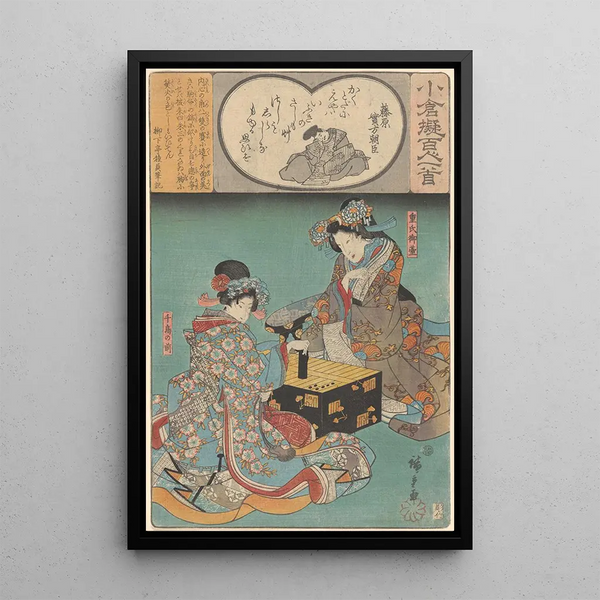 Due donne che giocano a un gioco - Andō Hiroshige — quadro incorniciato alla parete