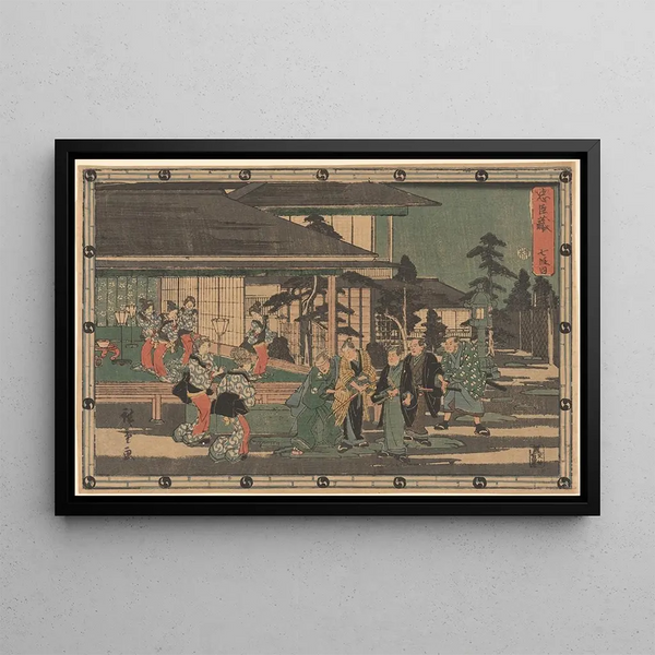 Yoshiwara Cinq Ronin Sei Donne - Andō Hiroshige — quadro incorniciato alla parete