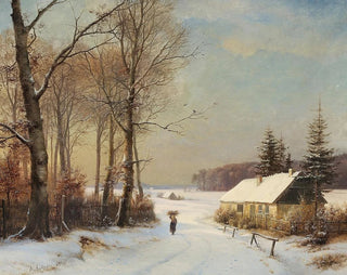 Anders AndersenLundby - Vinterlandskab med kone p en landevej ud for et hus.webp