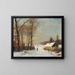 Paesaggio invernale con donna su una strada davanti a una casa - Anders Andersen-Lundby — quadro incorniciato alla parete