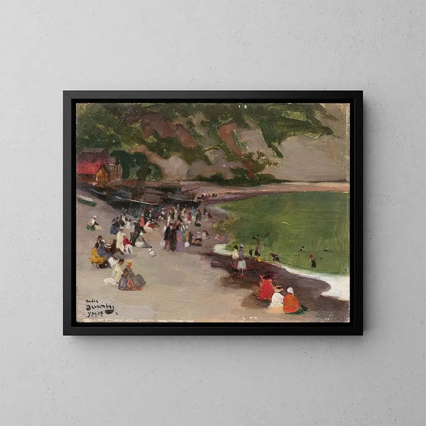 Vista animata della spiaggia di Yport - André Victor Édouard Devambez — quadro incorniciato alla parete