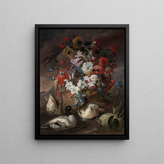 Andrea Belvedere - Floral Still Life With A Parrot And Ducks.webp