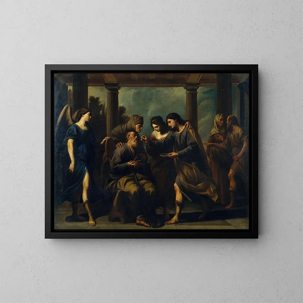 Tobias guarisce suo padre cieco - Andrea Vaccaro — quadro incorniciato alla parete