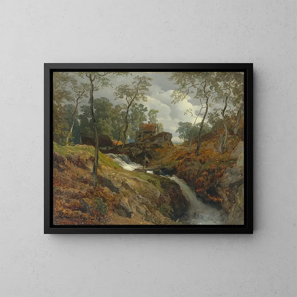Sul riva del ruscello - Andreas Achenbach — quadro incorniciato alla parete