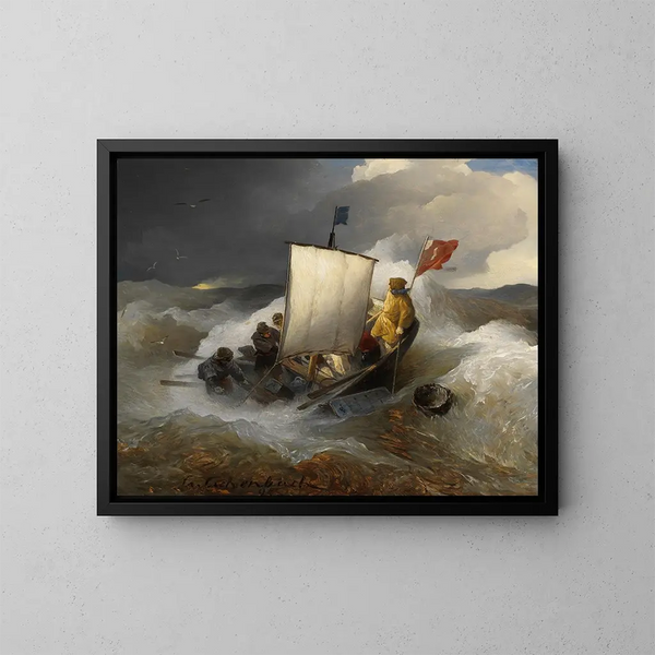 Bateau de pêche sur une mer agitée - Andreas Achenbach — quadro incorniciato alla parete
