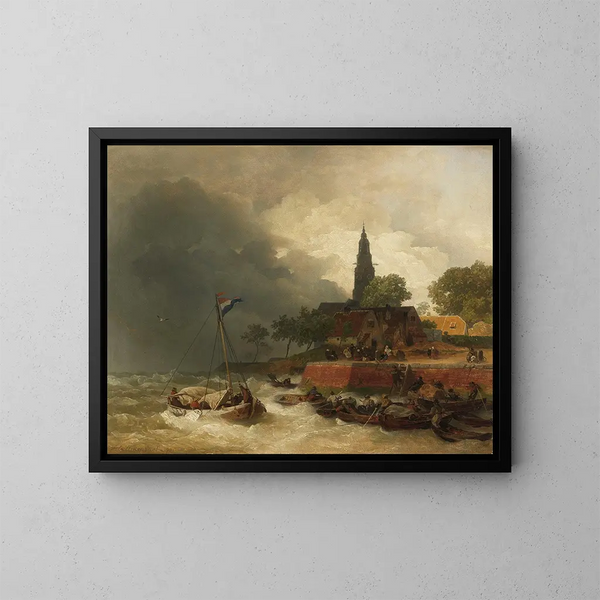 Port olandese sotto la tempesta - Andreas Achenbach — quadro incorniciato alla parete