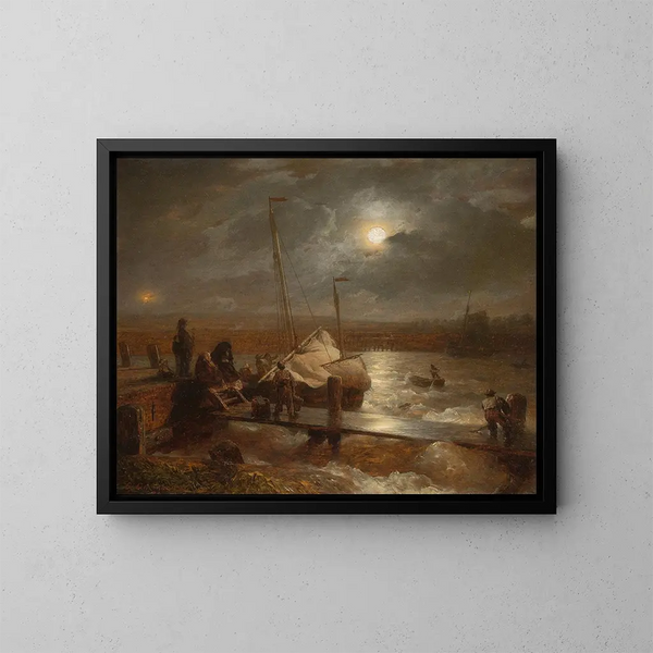 Ritorno alla luna piena - Andreas Achenbach — quadro incorniciato alla parete