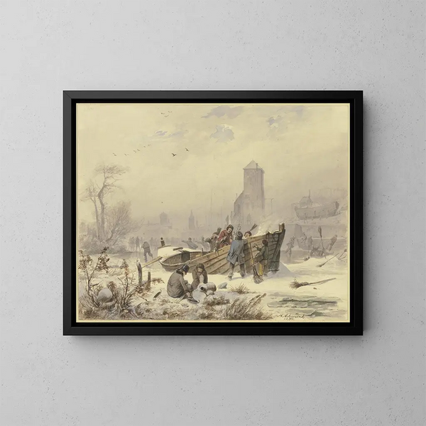 marino vicino a una nave ghiacciata - Andreas Achenbach — quadro incorniciato alla parete