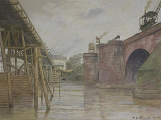 Andreas Bernhard Shngen - Alte Mainbrcke und Notbrcke July 26 1914.webp