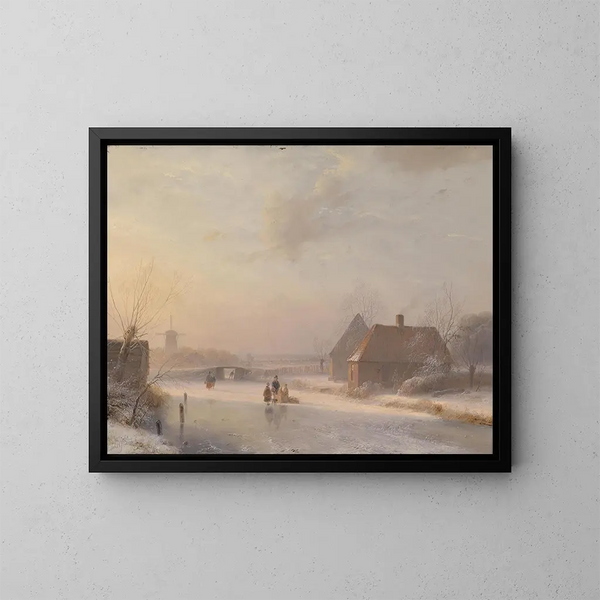 Paesaggio invernale olandese - Andreas Schelfhout — quadro incorniciato alla parete