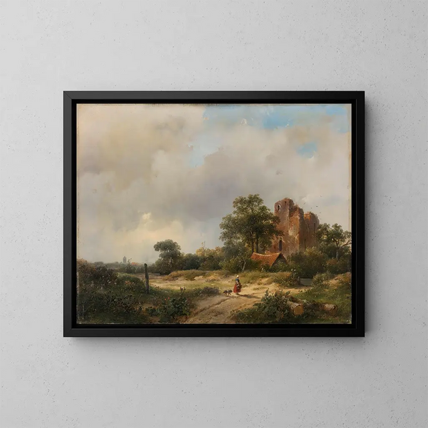 Paesaggio con le rovine del castello di Brederode a Santpoort - Andreas Schelfhout — quadro incorniciato alla parete