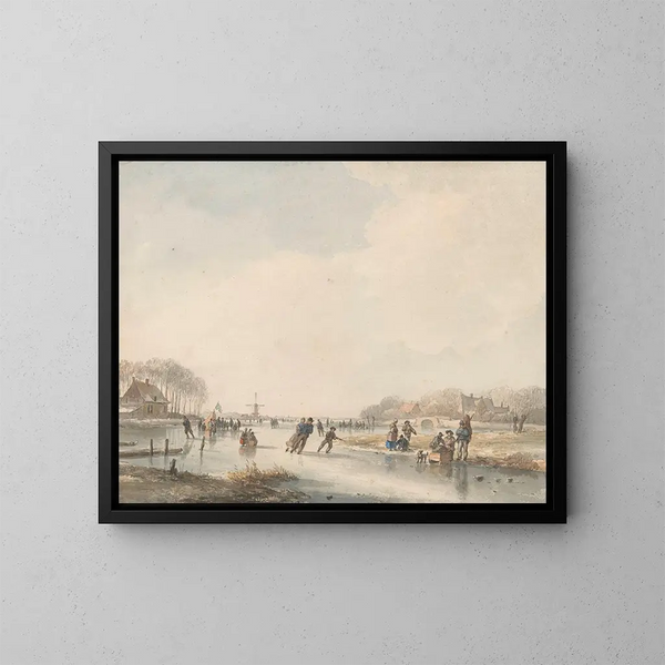 Paesaggio con pattinatori - Andreas Schelfhout — quadro incorniciato alla parete