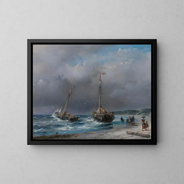 Scarico del pesce - Andreas Schelfhout — quadro incorniciato alla parete