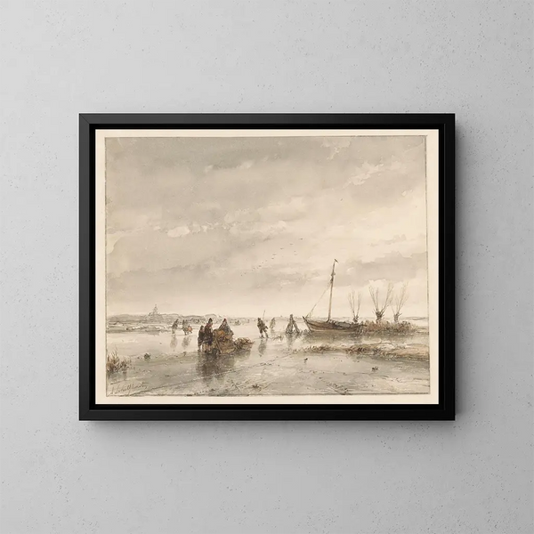 Paesaggio invernale con lago ghiacciato - Andreas Schelfhout — quadro incorniciato alla parete