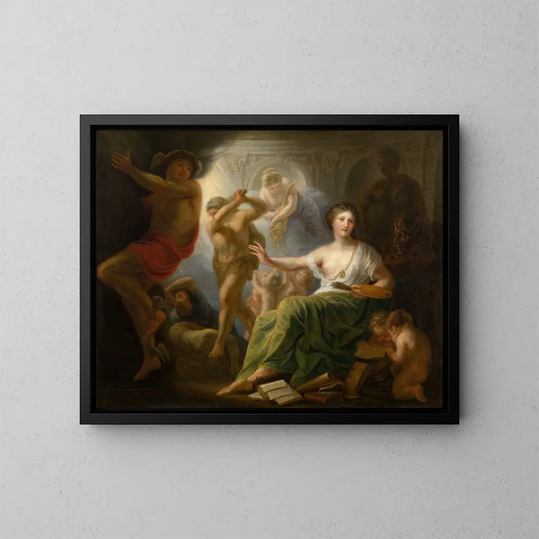 Hercule protegge la Musa delle Arti contro l'Invidia e l'Ignoranza - Andries Cornelis Lens — quadro incorniciato alla parete