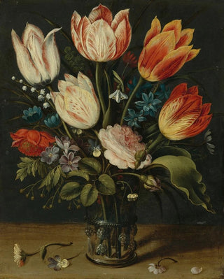 Andries Daniels - Still Life Of Tulips And Other Flowers In A Glass Vase.webp