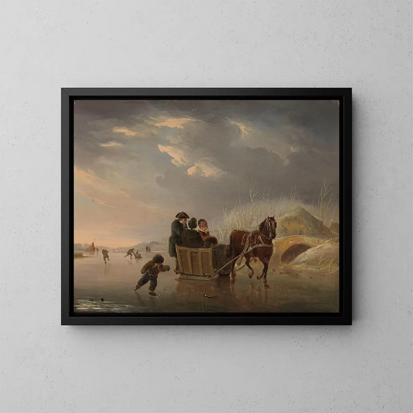 Scène d'hiver: slitta trainata da cavalli sulla neve - Andries Vermeulen — quadro incorniciato alla parete