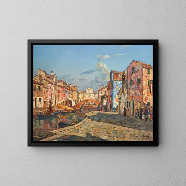 Una vista di Burano - Angelo Pavan — quadro incorniciato alla parete