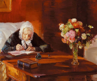 Anna Ancher - Ane Hedvig Brndum siddende ved sit skrivebord i den rde stue.webp