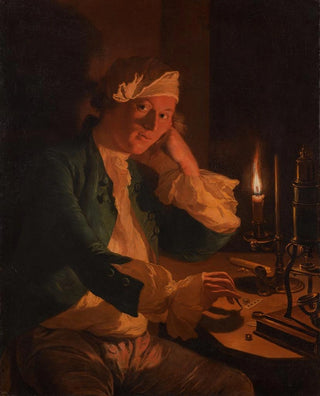 Anna Dorothea Therbusch - A Scientist Seated at a Desk by Candlelight.webp
