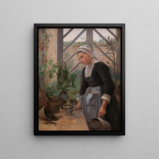 Anna Petersen - Breton Girl Looking After Plants In The Hothouse.webp