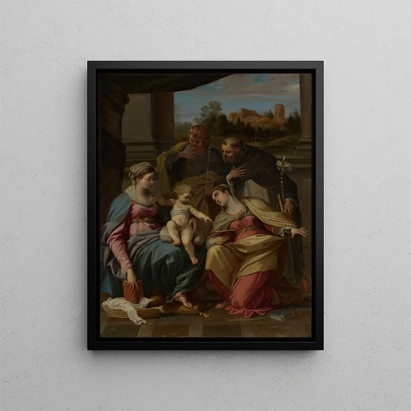 La Vergine con il Bambino e i santi Lucia, Domenico e Luigi di Francia - Annibale Carracci — quadro incorniciato alla parete