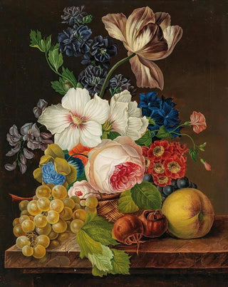 Anonymous - A Bouquet of Flowers with Grapes and Medlars.webp