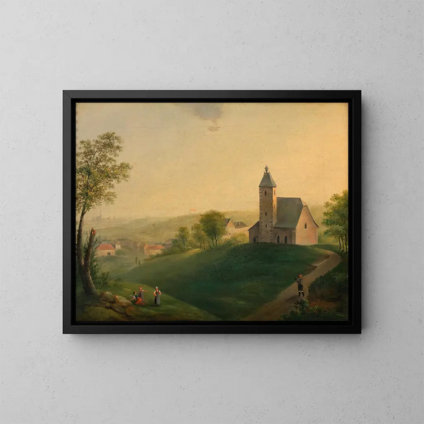L'ancienne chiesa di Sievering con vista su Vienna - Anonimo — quadro incorniciato alla parete
