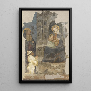 Anonymous - Fresko vom Singertor von St Stephan Thronende Maria mit Kind hl Abt und Stifterfigur.webp