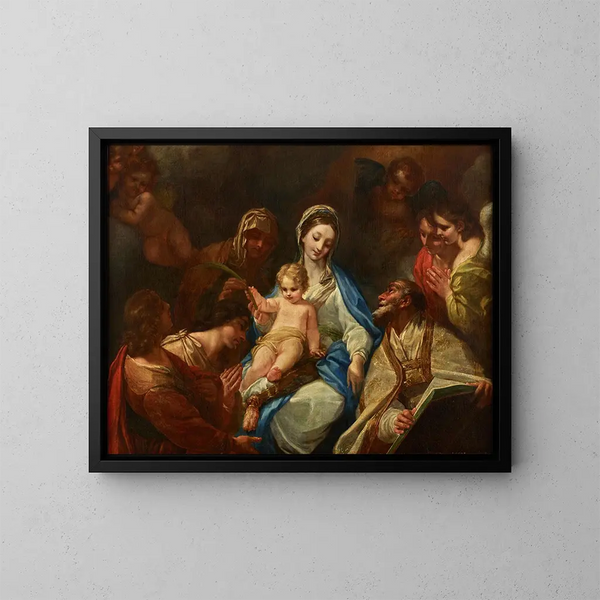 Madonna con Bambino, Santi e Angeli - Anonimo — quadro incorniciato alla parete