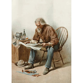 Anonymous - Older man sitting on a chair reading a newspaper.webp