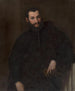 Ritratto di un uomo con un frammento di colonna antica - Anonimo — vista dell’opera