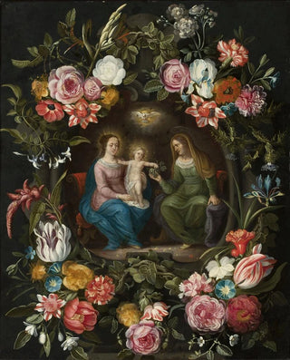 Anonymous - Saint Anne with the Virgin Mary and Child Jesus in a circle of flowers.webp
