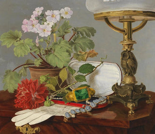 Anonymous - Still Life with Geraniums Dahlias Glac Gloves and Jewels.webp