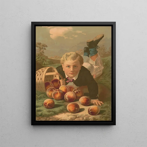 Anonymous - Young boy on the ground after he has fallen with a basket of spilled peaches.webp