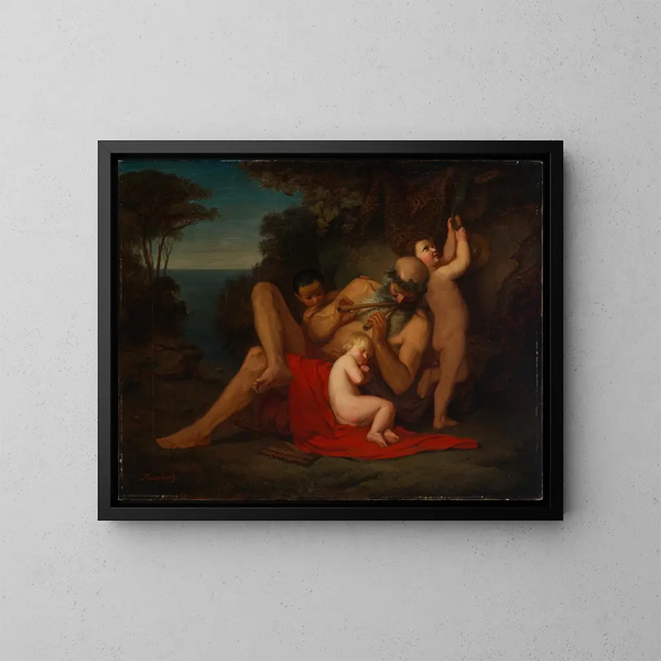 Silen con un bambino Bacco addormentato - Anselm Feuerbach — quadro incorniciato alla parete