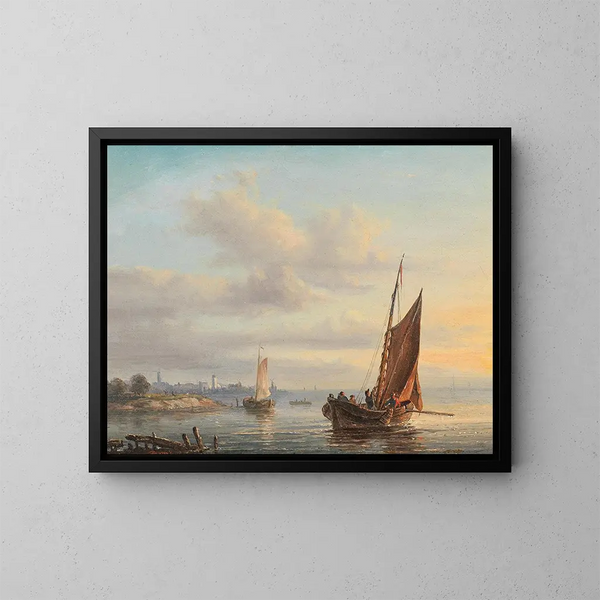 Bateaux a vela davanti a una costa olandese - Anthon Hermanus Adrianus Sem — quadro incorniciato alla parete