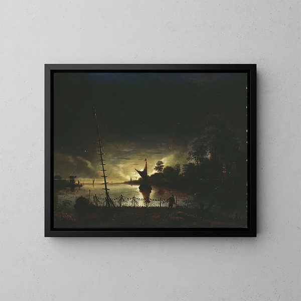 Paesaggio al chiaro di luna - Anthonie van Borssom — quadro incorniciato alla parete