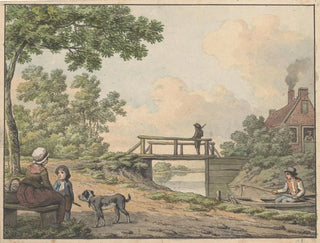 Anthony Andriessen - Landschap met figuren en een bruggetje bij een boerenwoning.webp