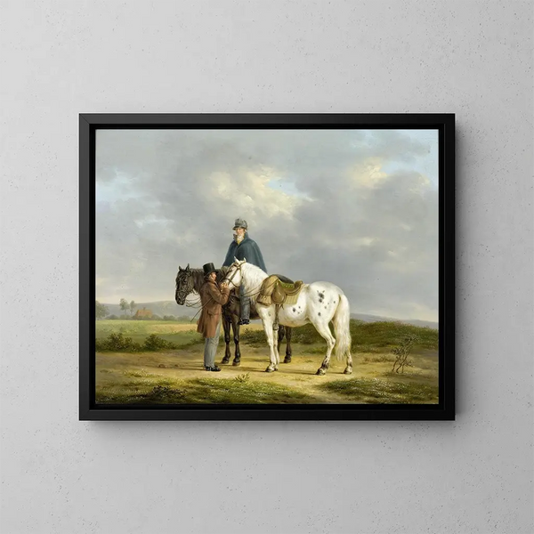 Due cavalieri in un paesaggio - Anthony Oberman — quadro incorniciato alla parete