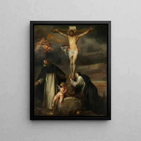 Il Cristo in Croce con Santa Caterina da Siena, San Domenico e un angelo - Antoine van Dyck — quadro incorniciato alla parete