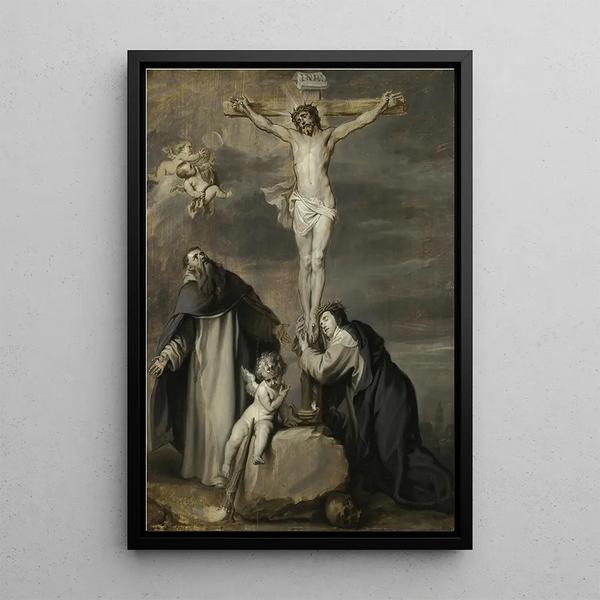 Il Cristo crocifisso adorato dai santi Domenico e Caterina da Siena - Antoine van Dyck — quadro incorniciato alla parete