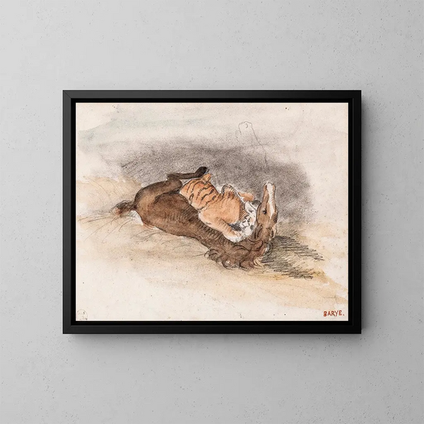 Tigre che divora un cavallo - Antoine-Louis Barye — quadro incorniciato alla parete