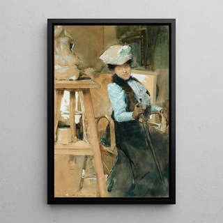 Antoine Calbet - Elegant lady in a sculptors studio.webp