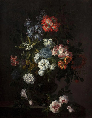 Antoine Monnoyer - Vase of flowers on a stone entablature.webp