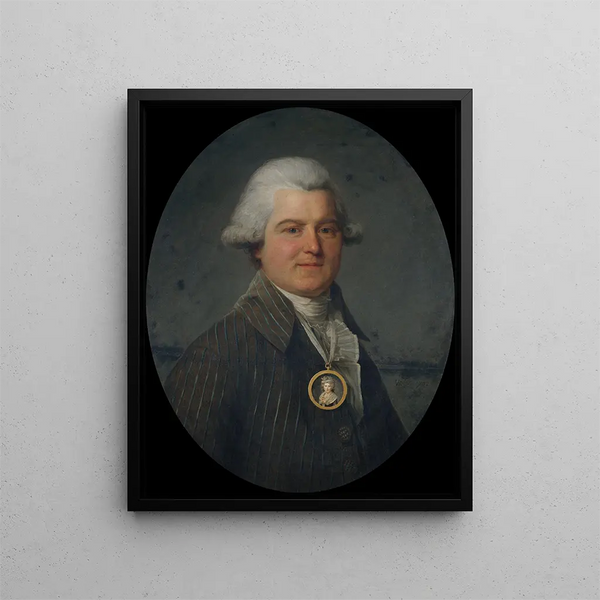 Ritratto di uomo con un medaglione raffigurante sua moglie al collo - Antoine Vestier — quadro incorniciato alla parete