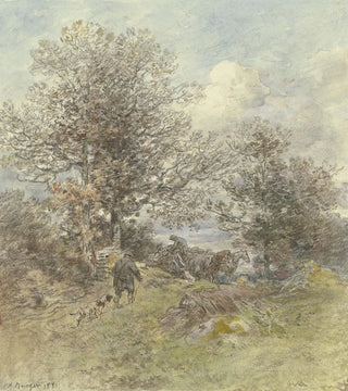 Anton Burger - Landschaft mit Jger und holzaufladendem Bauer.webp