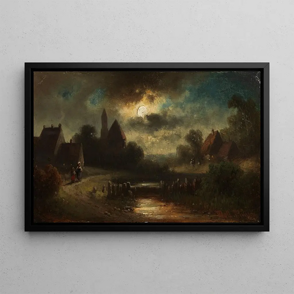 Vista del villaggio al crepuscolo - Anton Doll — quadro incorniciato alla parete